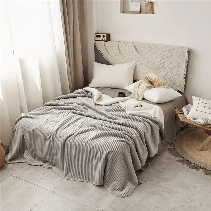 Us 36 0 40 Off Fleece Fur Velvet Stripe Throw Blanket Super Soft Reversible Ultra Luxurious Purple Grey Plush Blanket Throw Twin Full Size In