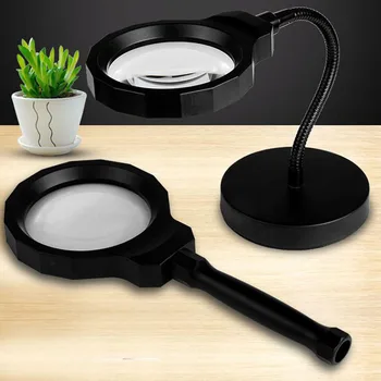 

2 in 1 Handheld Desktop Magnifier USB Direct Charge Optical Glass Lens Magnifier Removable Eye Protection 5X 90mm Magnifier