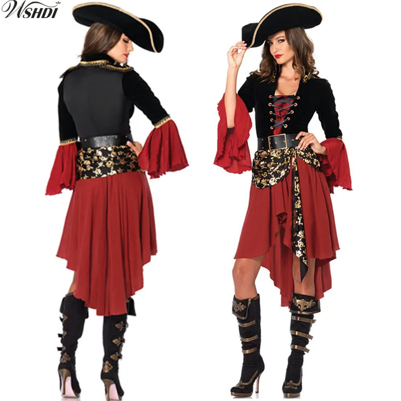 Deluxe Adult Female Cruel Seas Captain Buccaneer Pirate Cosplay Costume Women's Sexy Halloween Fancy Dress | Тематическая