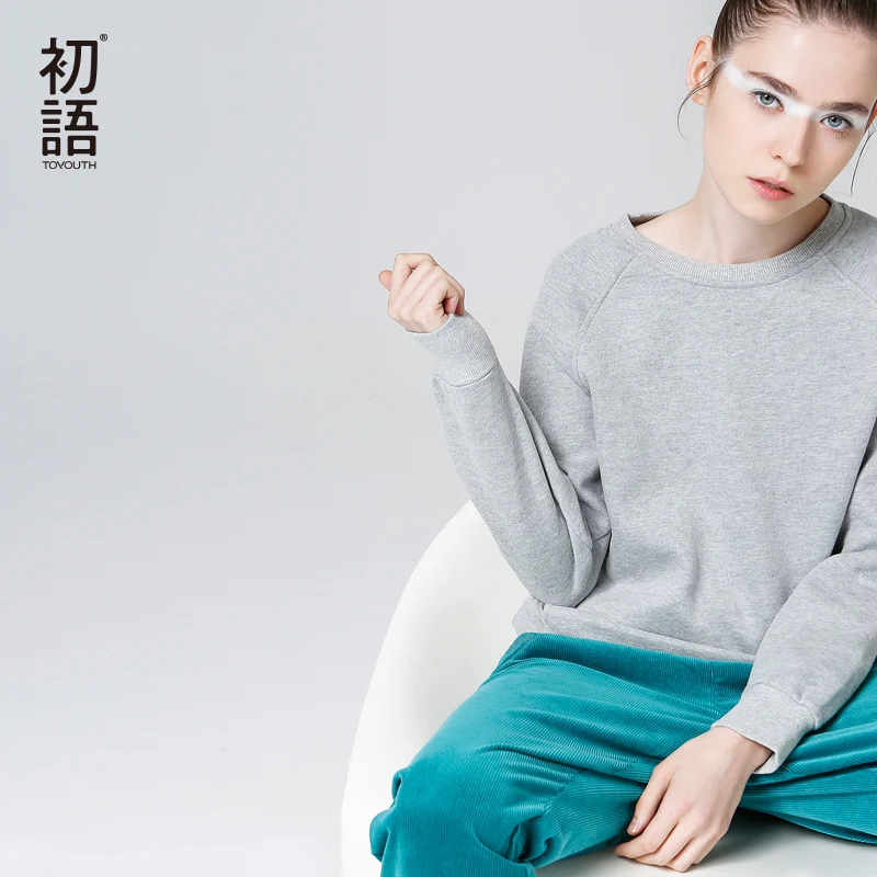  Toyouth Casual Sweatshirt Women 2019 Autumn Long Sleeve Solid Color Basic Pullovers Tops Female All