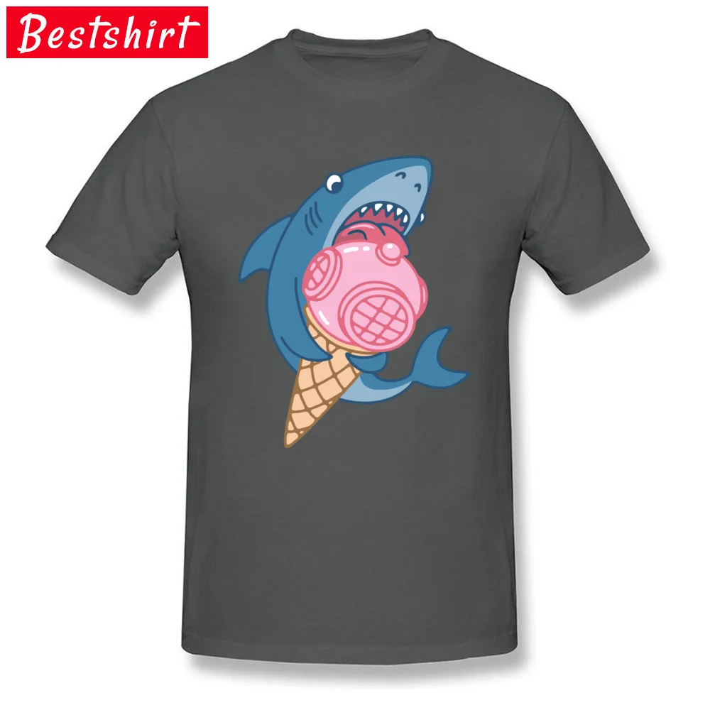cosie Shark and ice cream Round Neck Tshirts Summer T Shirt Short Sleeve for Adult Wholesale 100% Cotton Design T Shirt Shark and ice cream carbon