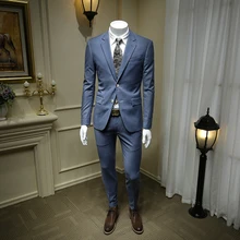 XM GEEKI модный мужской синий костюм куртки мужские костюмы британские свадебные платья костюмы мужской повседневный Блейзер 2 шт. 365wt49