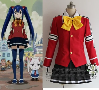 

Fairy Tail Wendy Marvell Cosplay Costume School Uniform tops+skirt+tie free shipping