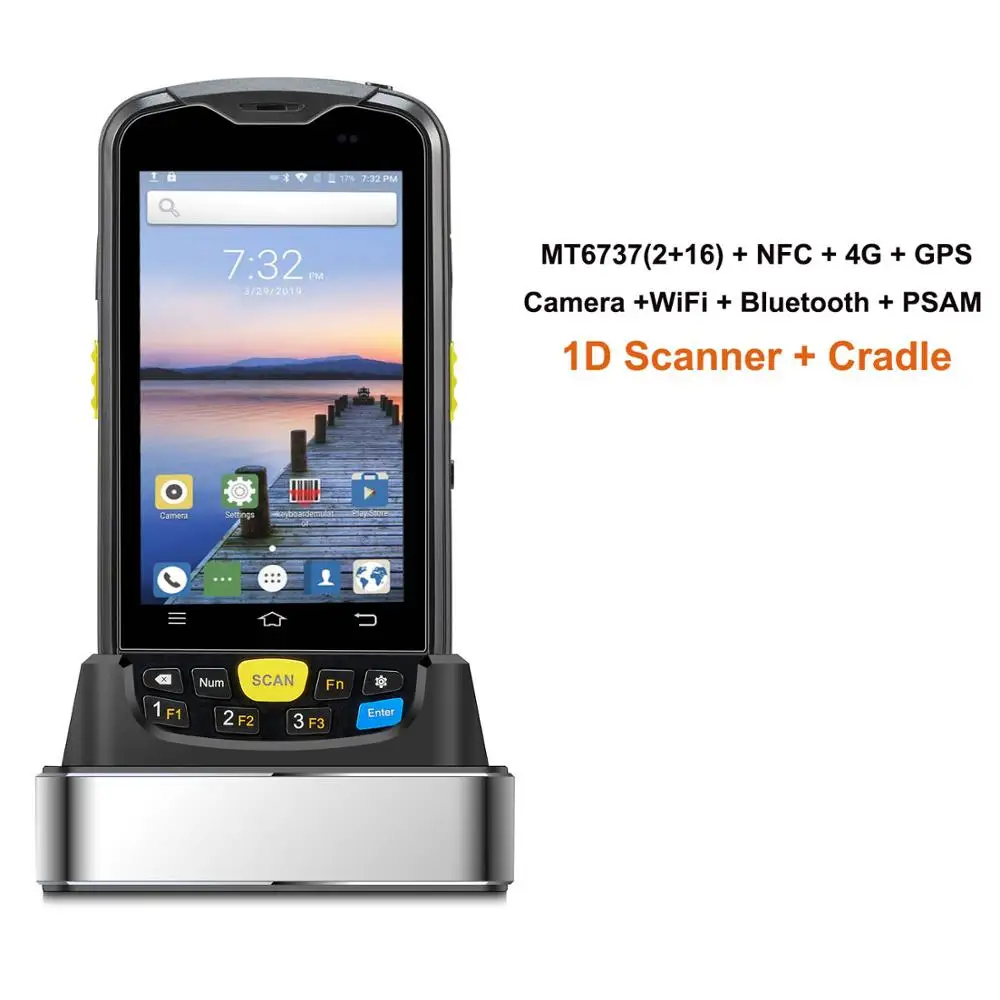 4G Портативный КПК Android 6,0 POS терминал сенсорный экран 2D сканер штрих-кода беспроводной Wi-Fi Bluetooth gps считыватель штрих-кодов 2 Гб 16 Гб - Цвет: 1D and Charge Cradle