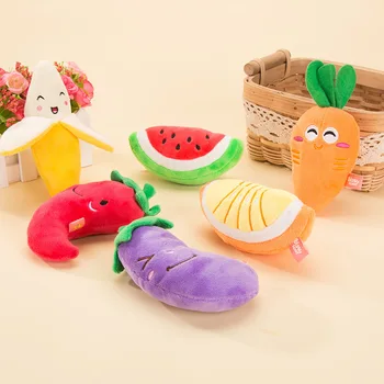 

Cute soft Stuffed Toy Dog cat animal Plush Sound Fruits Vegetables watermelon stars Feeding Carrot Banana
