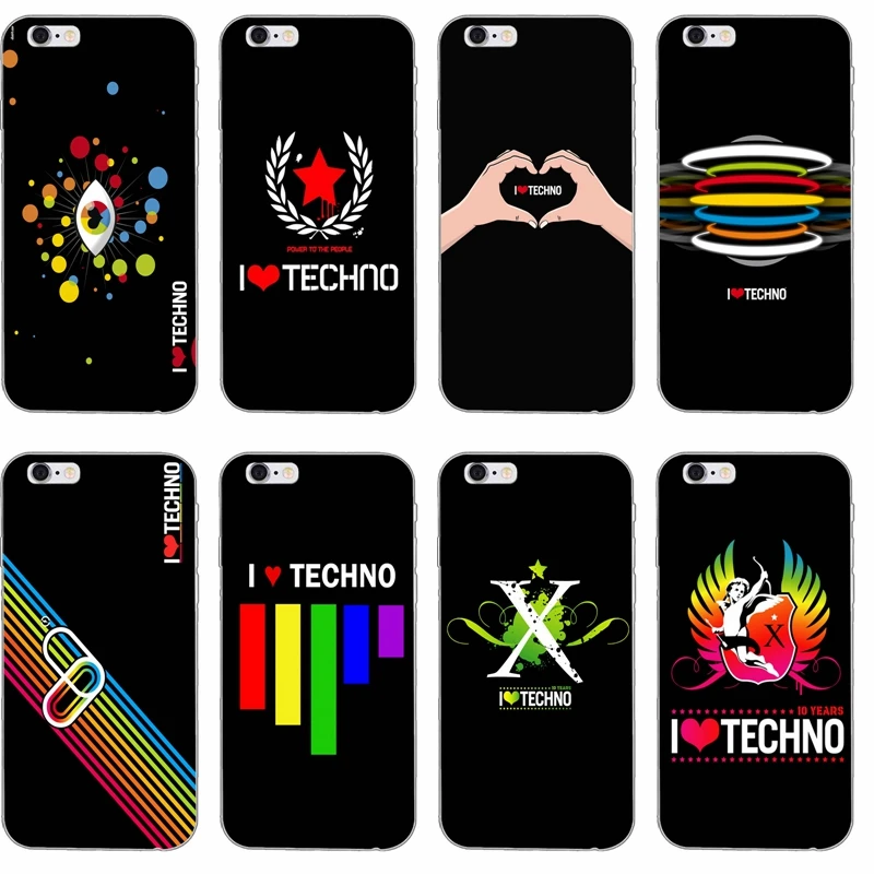 

I Love Techno Silicone TPU Soft phone case For Apple iPhone 4 4s 5 5s 5c SE 6 6s plus 7 7plus 8 8plus X