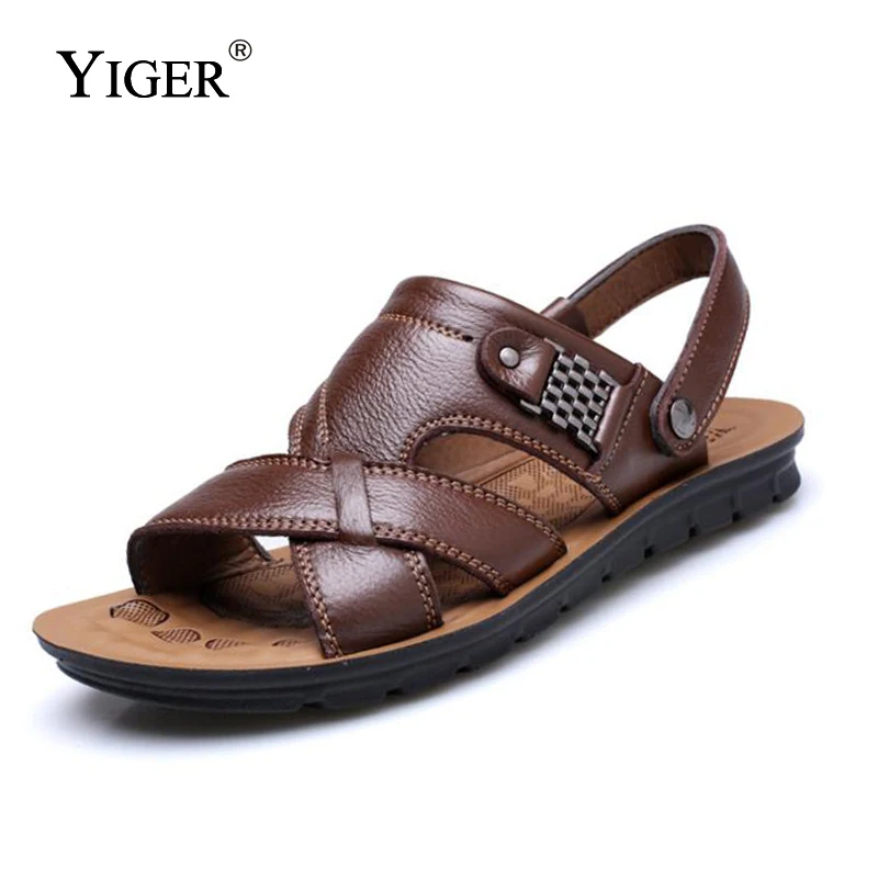 

YIGER NEW Men's Sandals Genuine Leather Summer Beach Sandals Men Casual Shoes Outdoor Sandals Big Size 38-47 free shipping 0031