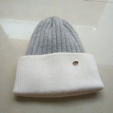 Высококачественные Лоскутные вязаные шапочки Skullies Beanies, женские теплые мягкие кашемировые шерстяные шапочки, весенние зимние шапки для женщин - Цвет: gray white