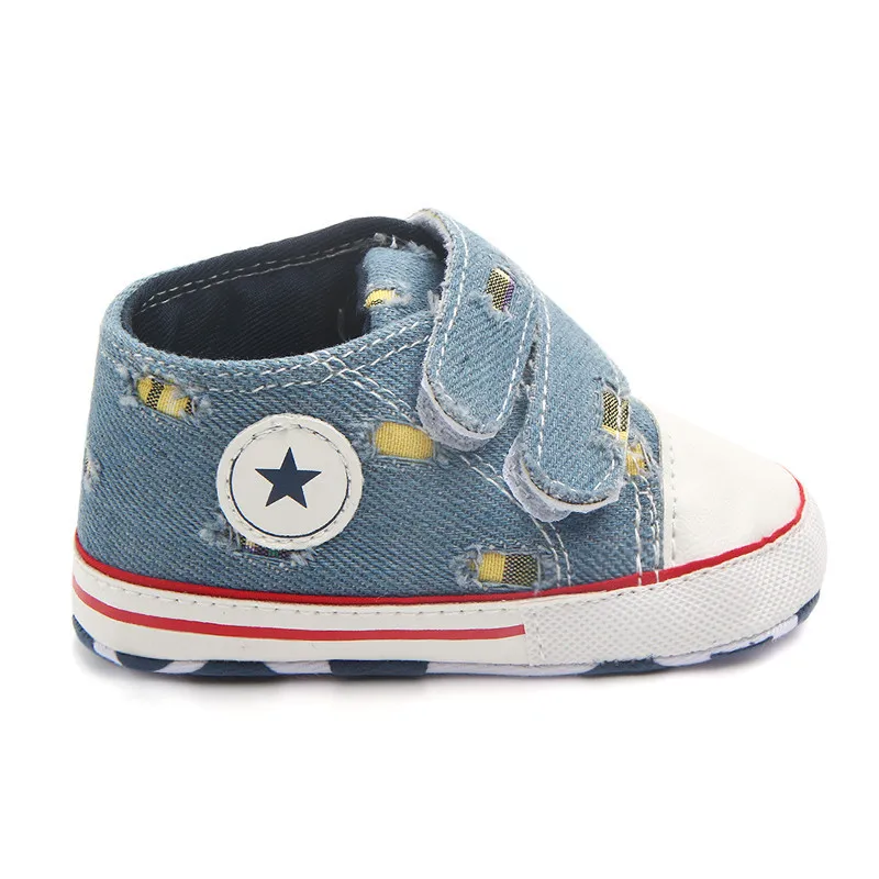 Синие джинсы Детские парусиновые туфли обруч петля детские мокасины Bebe Stars подошве нескользящая обувь кроватки кроссовки детская обувь