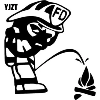 

YJZT 13.5X14.5CM FIREFIGHTER PEEING ON FIRE JDM Fun Vinyl Car Sticker Decals Black/Silver Accessories S8-1387