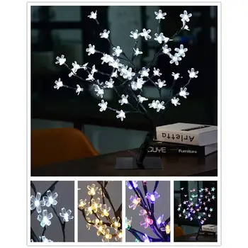 

DSstyles 48 LED Simulate Cherry Tree Shape Light for Home Office Party Decoration Novelty Blossom Christmas Holiday Decoration