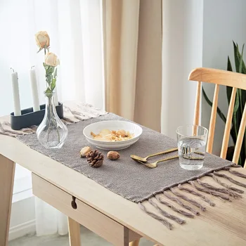

New Napkin Mat American Cotton Hand-woven Fringed Knitted Nordic Placemats Tablecloth Table Runners Table Flag Dinner Mats