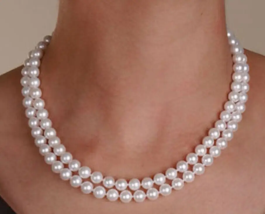 

double strands AAA9-10mm round south sea white pearl necklace 18"14KGP