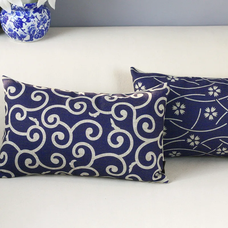 30X50 سنتيمتر غطاء الوسادة الأزرق الأبيض وسادة الخصر حالة الشرق بسيطة مكتب مسند الرأس سيارة-يغطي أريكة مستطيل رمي الوسائد حالة