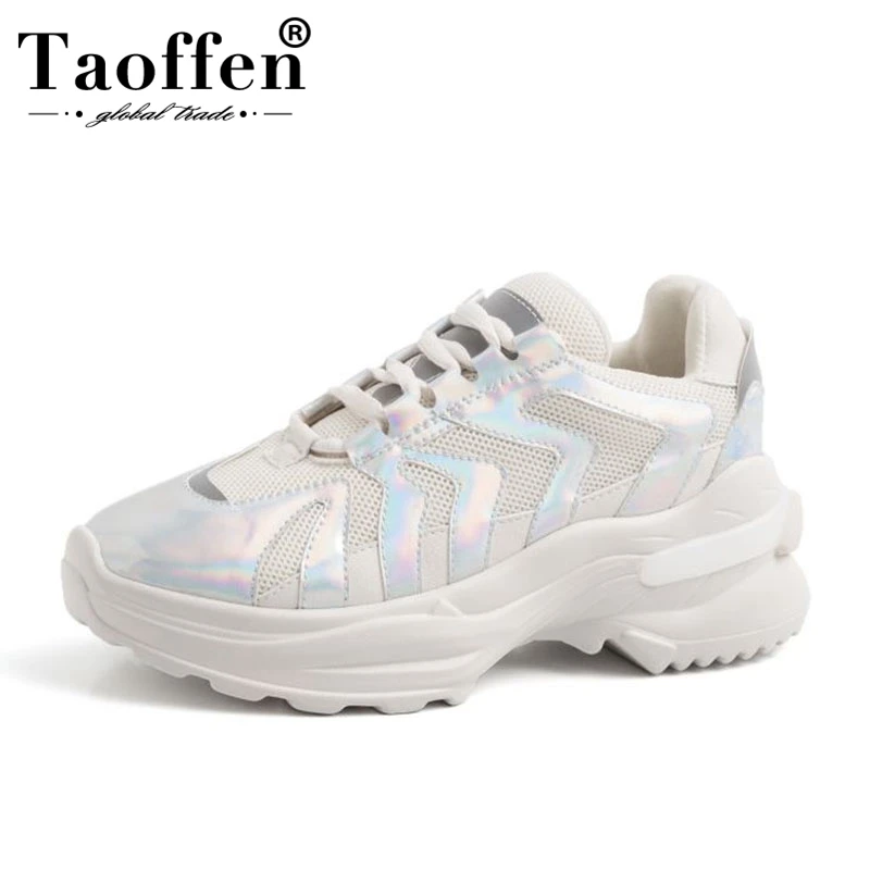 

Taoffen Women Real Leather Casual Daily Vulcanized Shoes Women Thick Bottom Sneakers Spring Hot Sale Leisure Shoes Size 35-42
