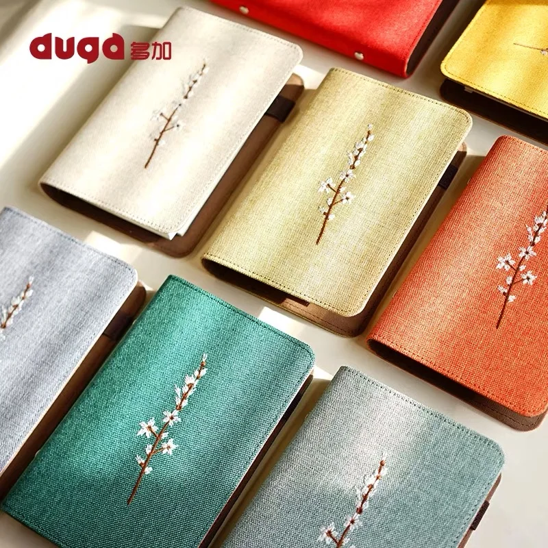 

Yiwi Beige Green Orange Embroidery Gunny Cloth A5 A6 Loose-leaf Notebook With Account Book Spiral Diary Planner For Student