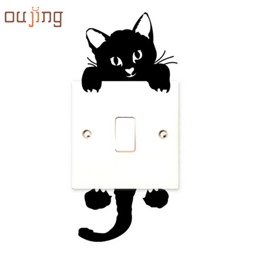 

New Qualified 2017 New hot Viny Cat Wall Stickers Light Switch Art Baby Nursery bedroom Decor Levert Dropship dig6314