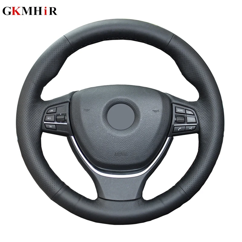 cheap GKMHiR DIY Black Artificial Leather Hand Stitched Car Steering Wheel Cover for BMW 520i 528i 2013 2014 730Li 740Li 750Li F10