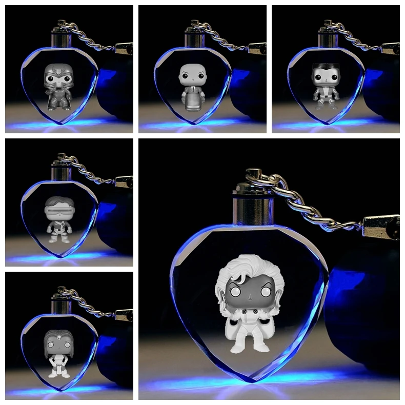 

X man Cyclops heart shaped Anime Action Figures LED Cartoon Light Decorative Crystal Figure Ornaments Key Toys Chain Gifts