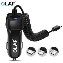 Олаф USB Автомобильное зарядное устройство для iPhone X 6 7 8 XS Max телефон автомобильное зарядное устройство Micro usb type c освещение для samsung S9 S8 Plus быстрое зарядное устройство
