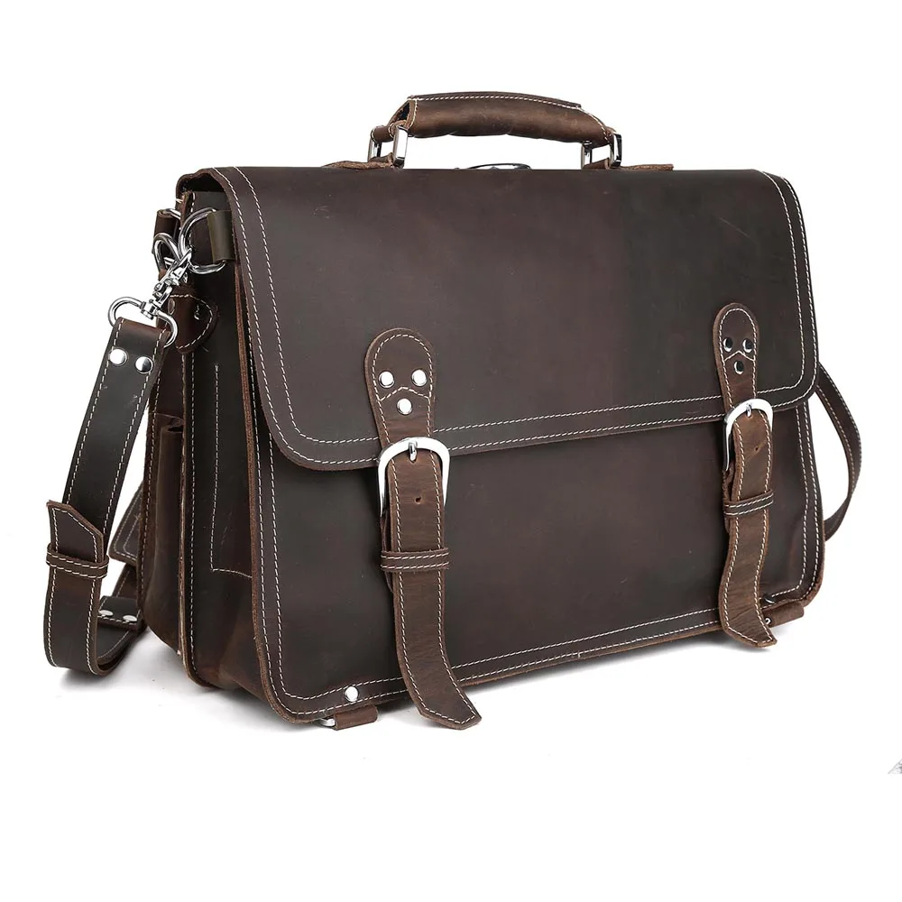 TIDING Men wild style briefcase real leather laptop handbag leisure