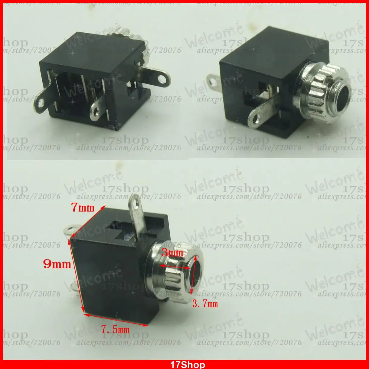 200PCS PJ 201M 3 pin 2 5mm Mono Jack Socket Panel Soldering for 2 5mm Headphones