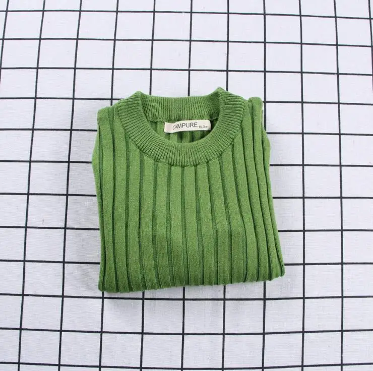 Осенний трикотажный Детский свитер для девочек, хлопок, удобная детская рубашка, разноцветный свитер для мальчиков и девочек - Цвет: Армейский зеленый