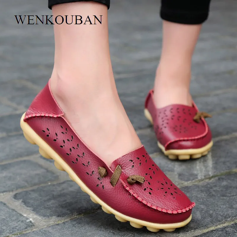 

Genuine Leather Shoes Women Ballet Flats Brogues Summer Loafers Moccasins Ladies Casual Shoes Flat Ballerina Blue Zapatos Mujer