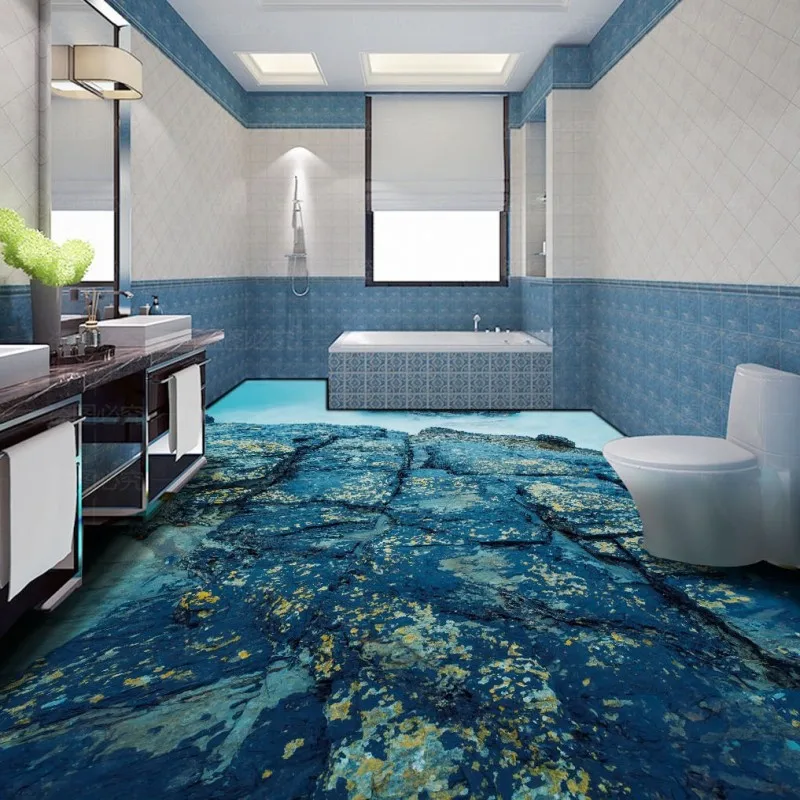 

Free Shipping custom HD stone coast 3D stereo living room bathroom floor self-adhesive bedroom kitchen wallpaper mural