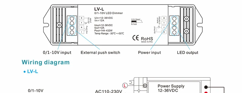 LV/LV-L, 0/1-10 В, 1CH, 8A, Диммируемый светодиодный драйвер, 1 канал, 0-10 В, постоянное напряжение, светодиодный диммер, светодиодный диммирующий контроллер, ШИМ