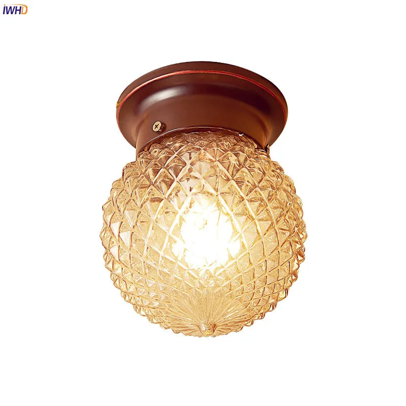 

IWHD Retro Vintage LED Ceiling Light Fixtures Hallway Balcony Porch Glass Ball American Nordic Ceiling Lamps Plafondlamp