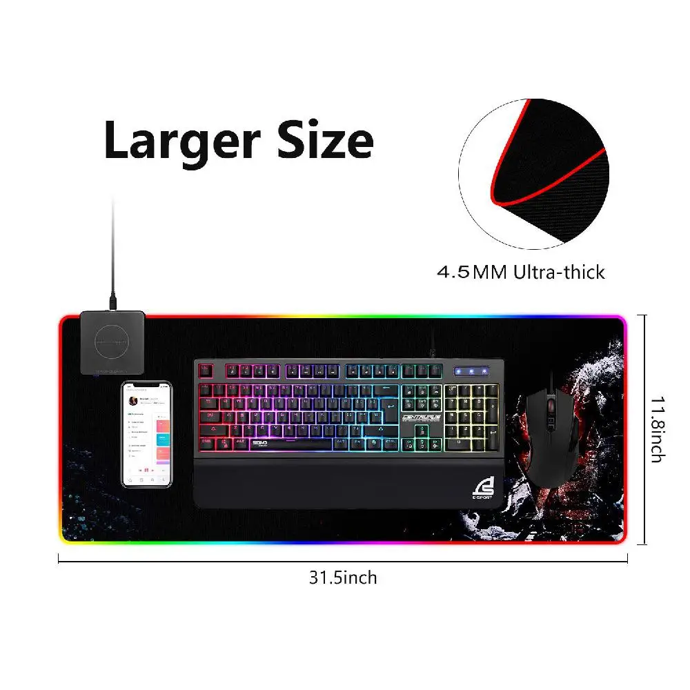 BEESCLOVER 800 мм x 270 мм беспроводной зарядный коврик для мыши большой RGB геймерский коврик для мыши