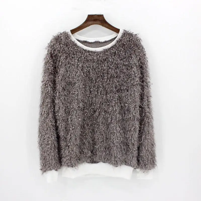 Russian Autumn Winter New Thicken Sweater Women Pullover Jumper Long-sleeved Solid Color Mohair Sweaters Tops Sueter Mujer - Цвет: Grey