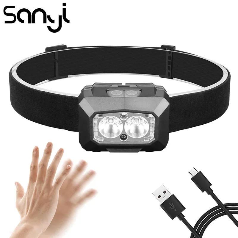 

SANYI Headlight Routine and Finger Induction Switch Headlamp 6 Modes 3800LM Body Motion Sensor LED Flashlight Built-in Battery