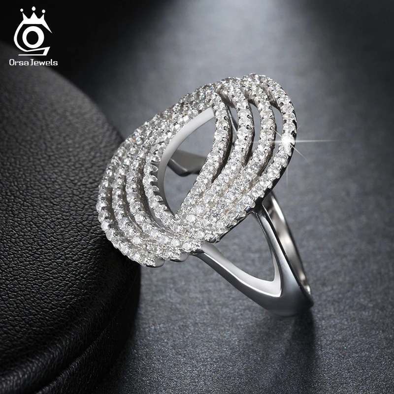 ORSA JEWELS Luxury Rings For Women Hollow Prong Setting AAA Cubic Zircon Female Finger Ring Fashion Fashion Jewelry Gift OR89