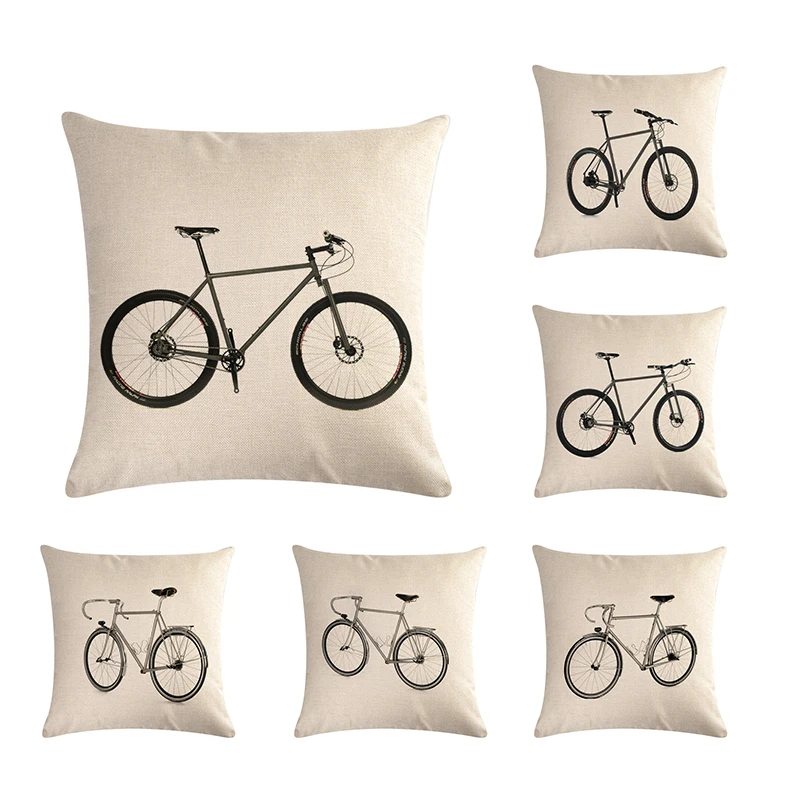 cheap Vintage Bike Retro Bicycle Cotton Linen 45x45cm Throw Pillow Cover Decorative Cushion Cover Home Decor Pillowcase For Car Sofa