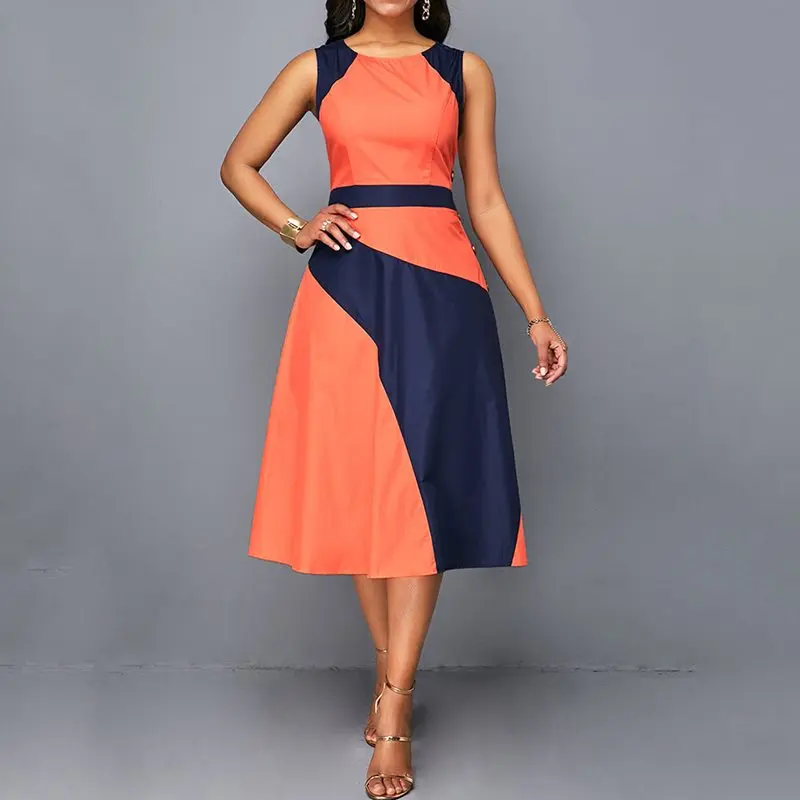 

Summer Orange Elegant Party Beach Vintage Women Midi Dresses Plus Size Office Ladies African Female Fashion 2019 Hot Retro Dress
