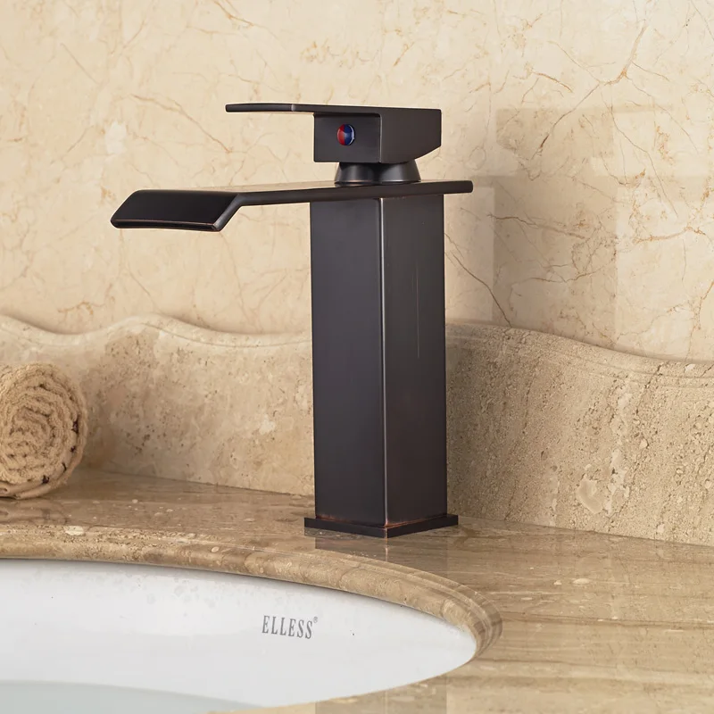 

Deck Mount Bathroom Basin Sink Faucet Single Handle Washbasin Mixer Tap Square Waterfall Spout