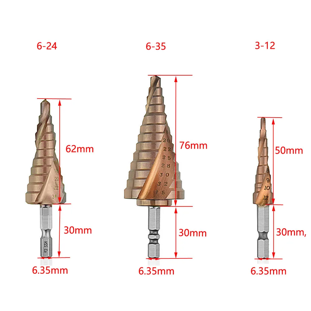 NEWACALOX M35 3-35 HSS высокая твердость Co стремянка сверло треугольная высокоскоростная стальная спираль для металла конусное сверло Набор отверстий