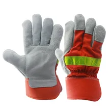 Кожаные рабочие перчатки со светоотражающим ремешком, защитные противопожарные перчатки, противопожарное оборудование, термостойкие перчатки