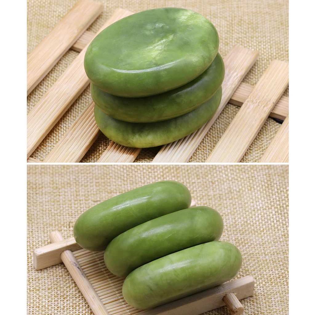 3 Pcs Jade Hot Massage Stone for Facial Body Hot Stone Spa Massage 6 x 8cm
