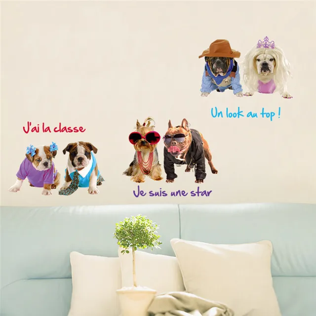 Cute Dog Cat Wall Sticker Removable Pets Wallpaper For Sofa Tv