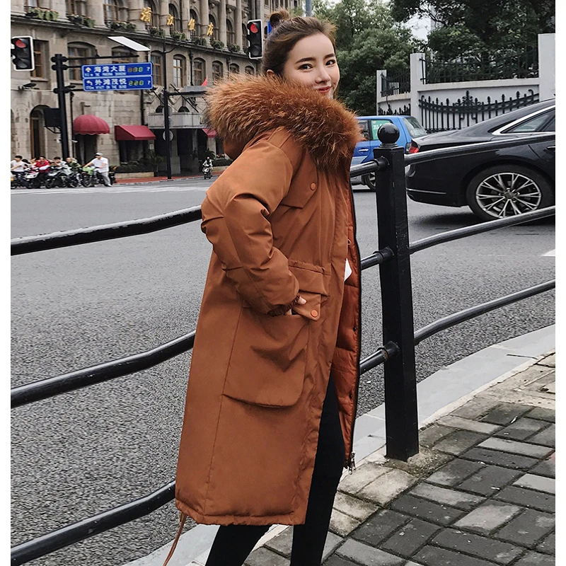 Новое поступление, зимняя женская куртка с меховым капюшоном, модная верхняя одежда большого размера, длинное пальто с подкладкой, высокое качество, теплая Женская парка s