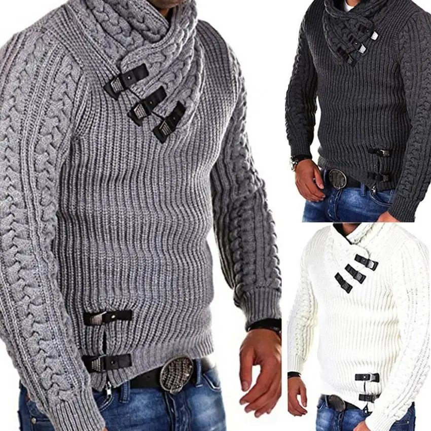 ^*Best Offers Men's Autumn winter Sweater Pullovers Brand Casual Slim Sweaters Men Horns Buckle Thick Hedging Turtleneck Men'S Sweater Clothes