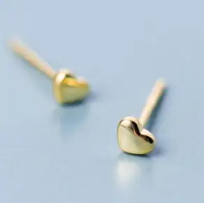 Высокое качество чистое серебро 925 пробы модные розовые золотые мини формы в виде сердца серьги-гвоздики ювелирные изделия для женщин - Цвет камня: 1.Golden
