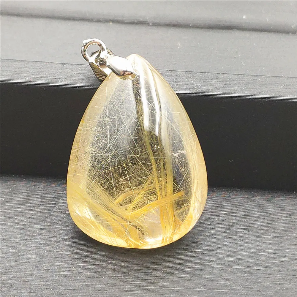 

Natural Gold Rutilated Quartz Pendant Anniversary Love Gift 29x21x15mm Water Drop Crystal Gemstone Fashion Pendant Jewelry AAAAA