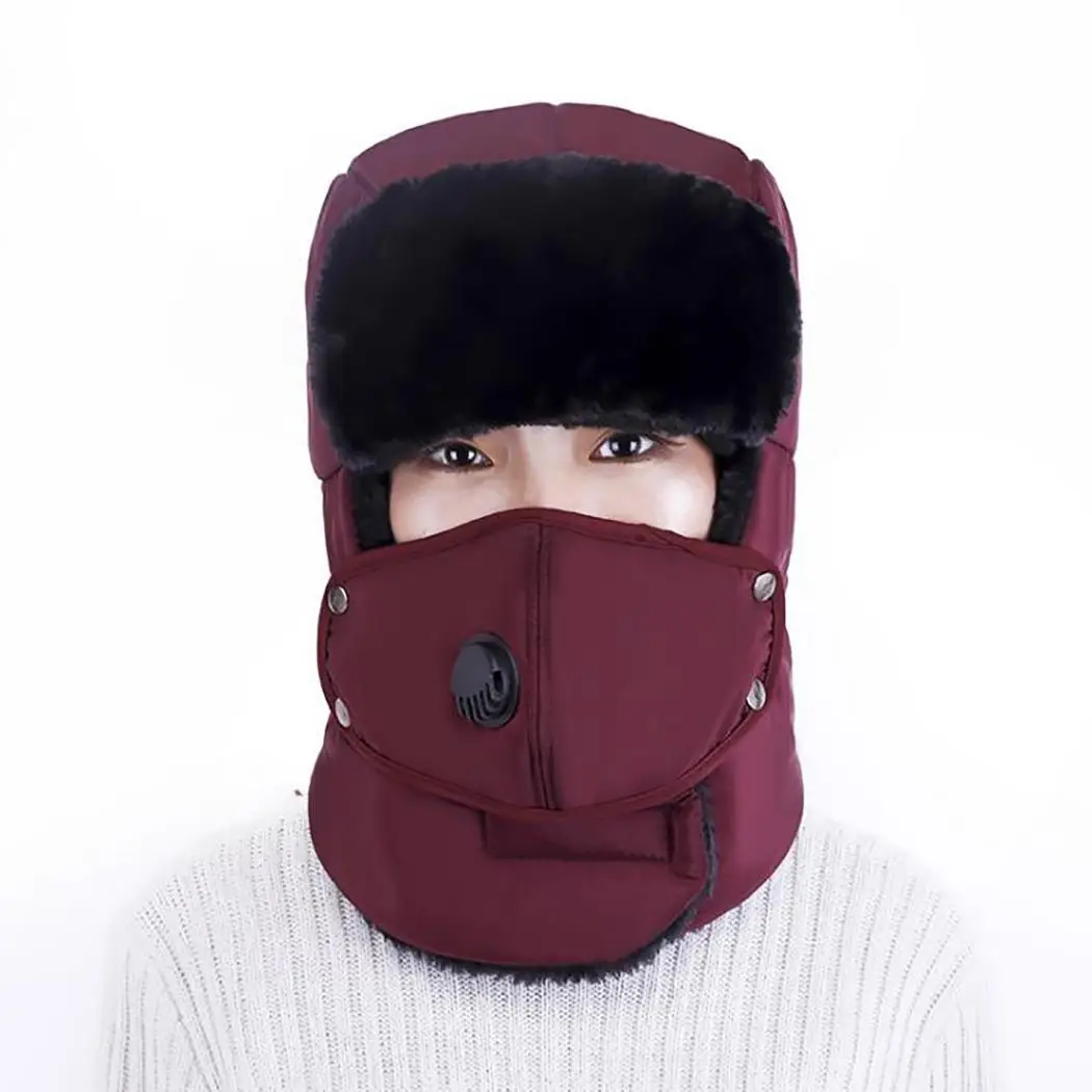 

Winter Warm Hat Earmuffs Mask Plus Casual, Outdoor Sports Velvet Waterproof Multifunction Riding Cap Solid