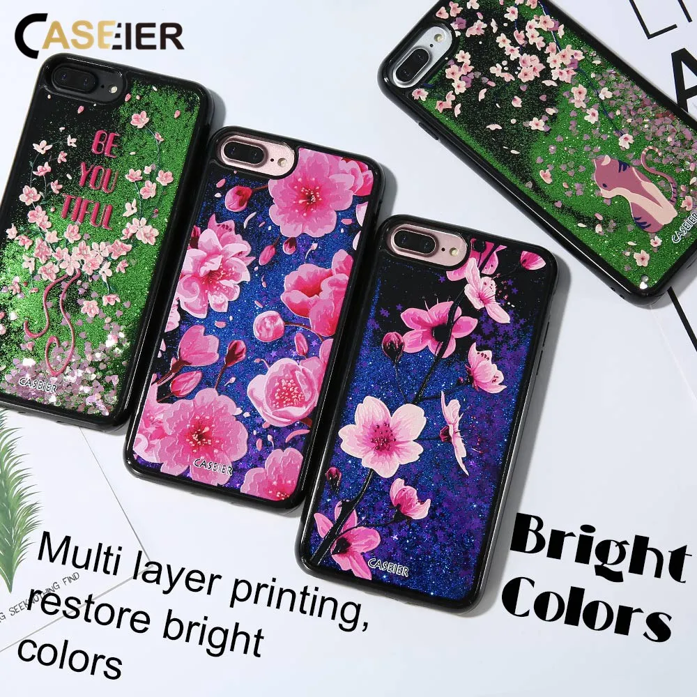 CASEIER Bling Flower чехол для телефона iPhone 6 6s 7 8 3D зыбучий песок X Plus Чехлы жидкий корпус
