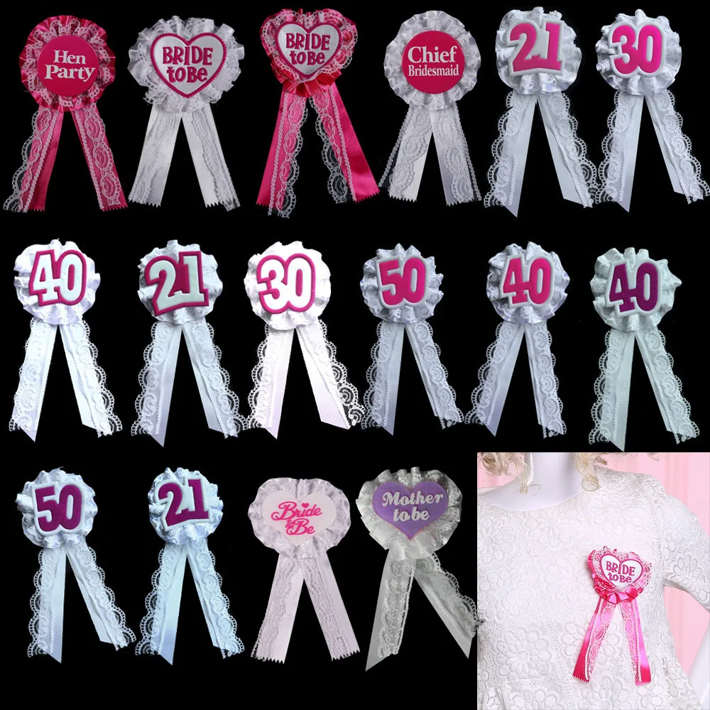 

Party fabric Badge lace ribbon decoration wedding event pin round heart shape button baby shower mother to be birthday adult age