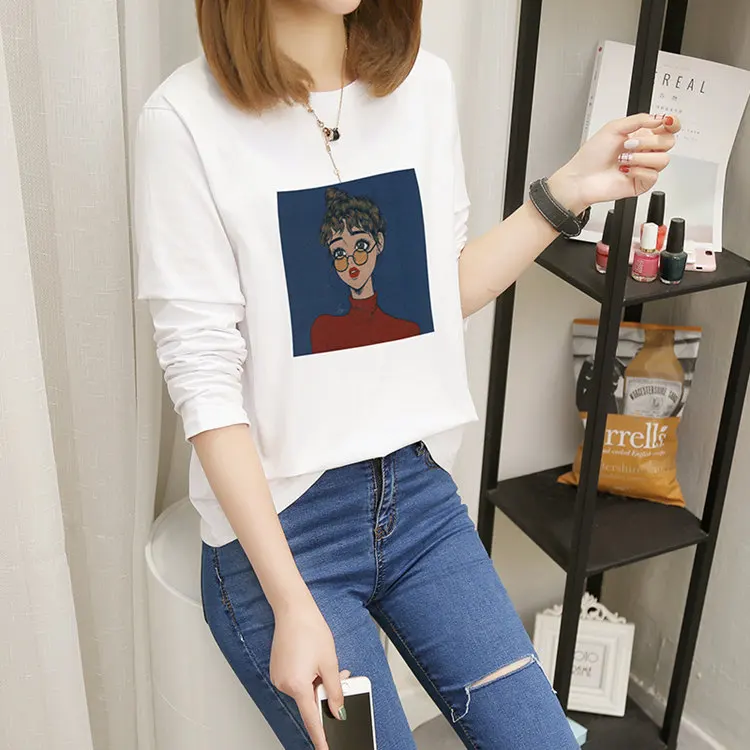 Autumn Cartoon Printed Tshirts Women's Long Sleeve T-shirt Female Casual Tees M-XXL Cotton T-shirts For Women Poleras Mujer 2019 (4)